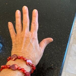 Red Beaded Bracelet Set (2 Bracelets) with Elastic Bands.